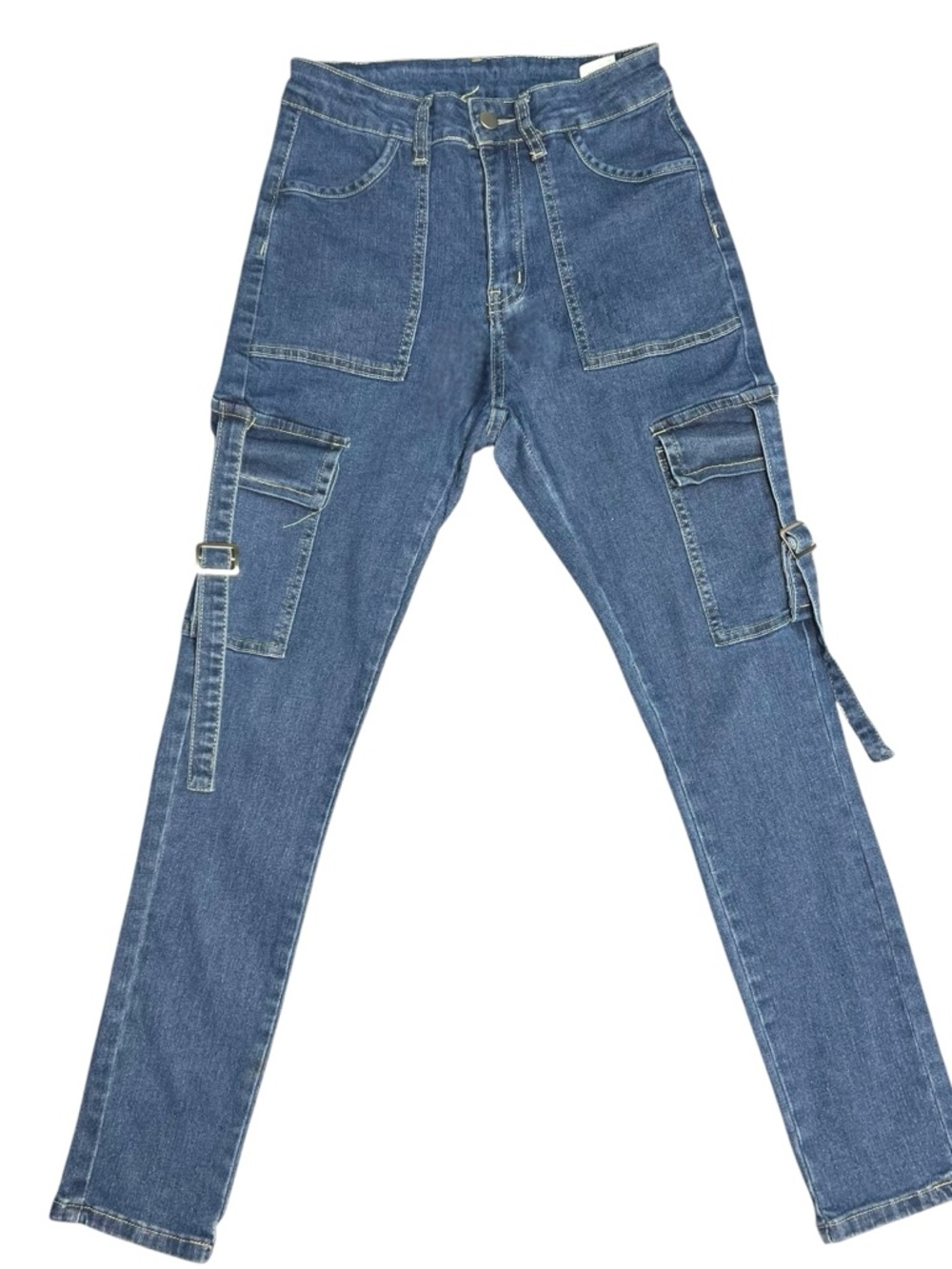 Women’s Blue Cargo Denim Jeans - Utility Pocket Design